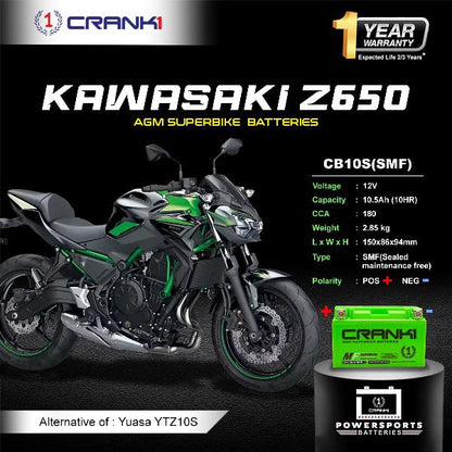Crank1 Battery For Kawasaki Z650 (2017-2025) - CB10S - Factory Activated