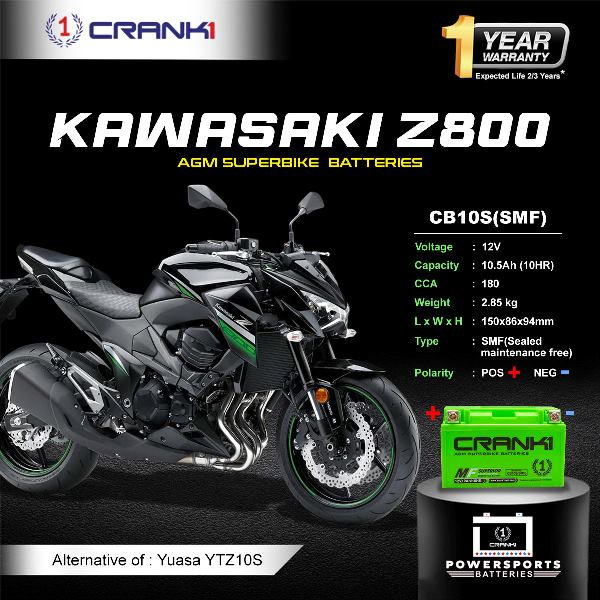Crank1 Battery For Kawasaki Z800 (2017-2025) - CB10S - Factory Activated