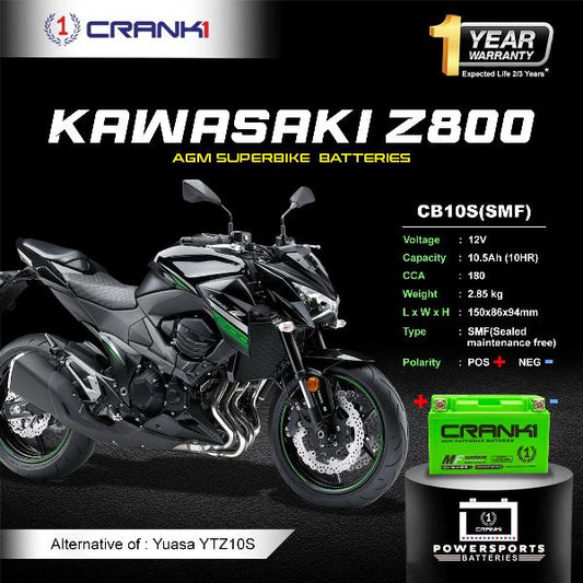 Crank1 Battery For Kawasaki Z800 (2017-2025) - CB10S - Factory Activated