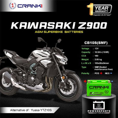 Crank1 Battery For Kawasaki Z900 (2017-2025)- CB10S - Factory Activated