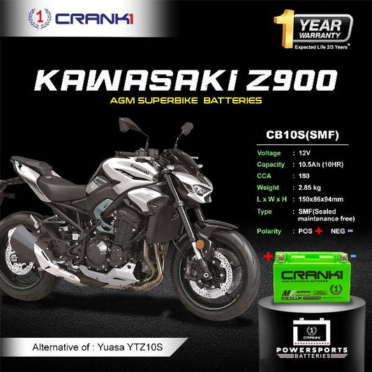 Crank1 Battery For Kawasaki Z900 (2017-2025)- CB10S - Factory Activated