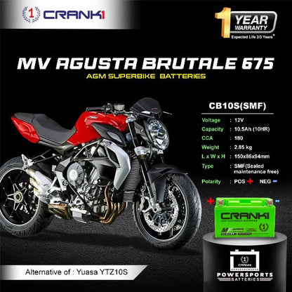 Crank1 Battery For MV Agusta Brutale 675 (2006-2009) - CB10S - Factory Activated