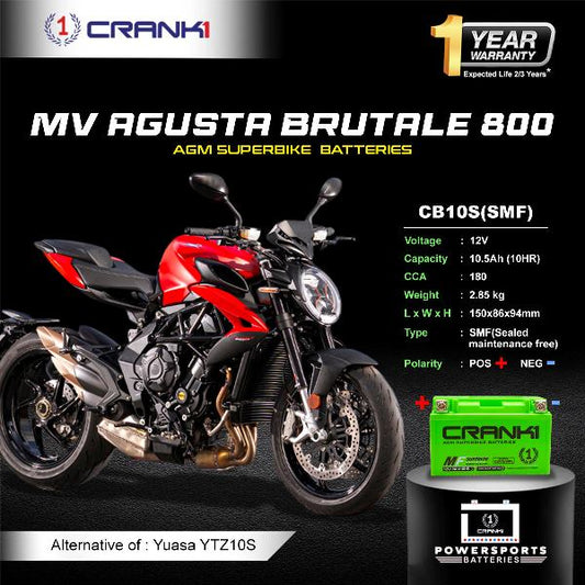 Crank1 Battery For MV Agusta Brutale 800 (2016-2020) - CB10S - Factory Activated