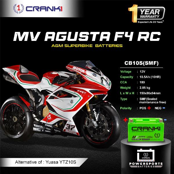 Crank1 Battery For MV Agusta F4 RC- CB10S - Factory Activated