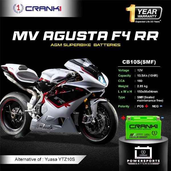 Crank1 Battery For MV Agusta F4 RR (2000-2008) - CB10S - Factory Activated