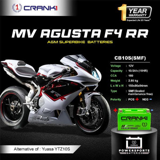 Crank1 Battery For MV Agusta F4 RR (2000-2008) - CB10S - Factory Activated