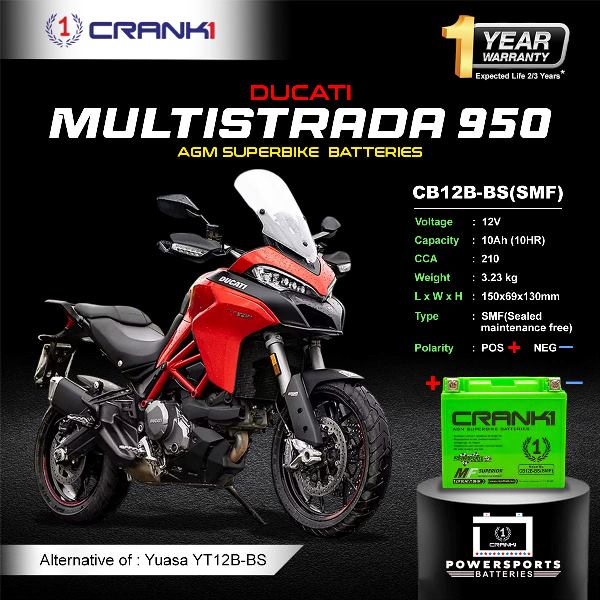 Crank1 Battery For Multistrada 950 (2017-2025)- CB12B-BS - Factory Activated