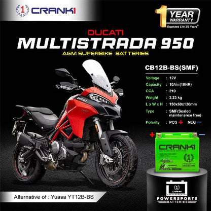 Crank1 Battery For Multistrada 950 (2017-2025)- CB12B-BS - Factory Activated