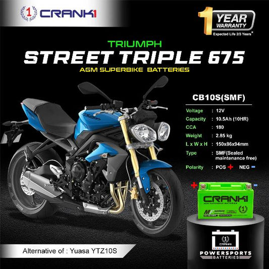 Crank1 Battery For Triumph Street Triple 675 (2010-2025) - CB10S - Factory Activated