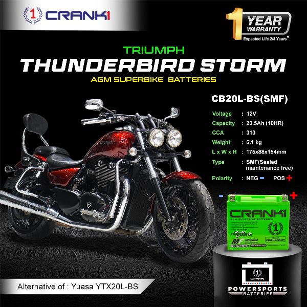 Crank1 Battery For Triumph Thunderbird Storm (2009-2018) - CB20L-BS - Factory Activated