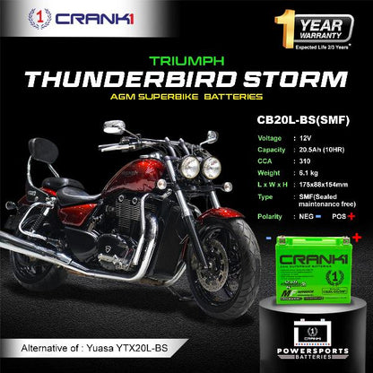 Crank1 Battery For Triumph Thunderbird Storm (2009-2018) - CB20L-BS - Factory Activated