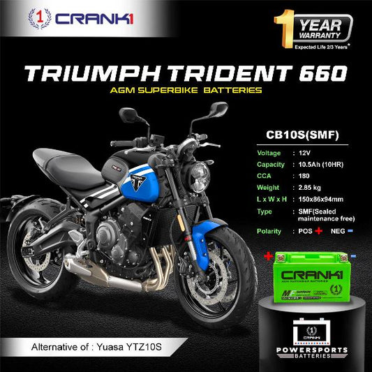 Crank1 Battery For Triumph Trident 660- CB10S - Factory Activated