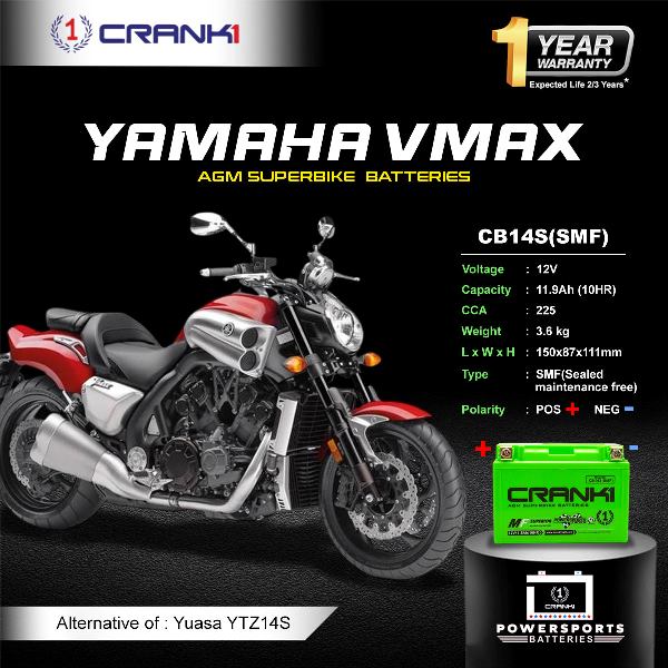 Crank1 Battery For Yamaha VMAX (2009-2020) - CB14S - Factory Activated