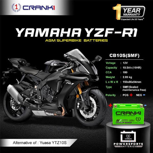 Crank1 Battery For Yamaha YZF-R1 (2004-2018) - CB10S - Factory Activated