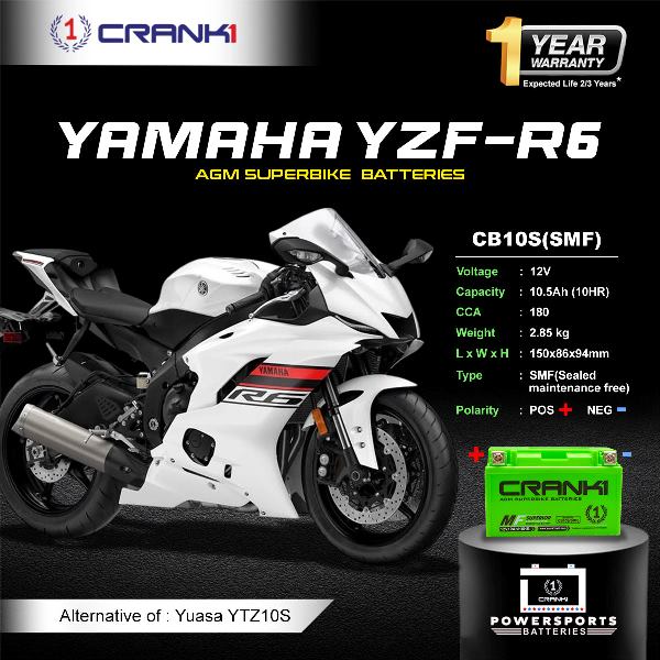 Crank1 Battery For Yamaha YZF-R6 (2010-2025) - CB10S - Factory Activated