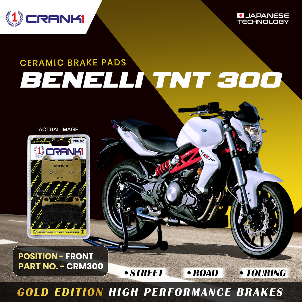 Crank1 Ceramic Brake Pads For Benelli TNT 300 - Front - CRM300 - 1 Set