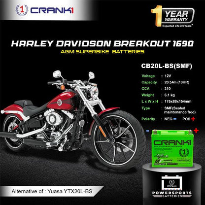 Crank1 OEM Replacement Battery for Harley-Davidson Breakout 1690 - CB20L-BS