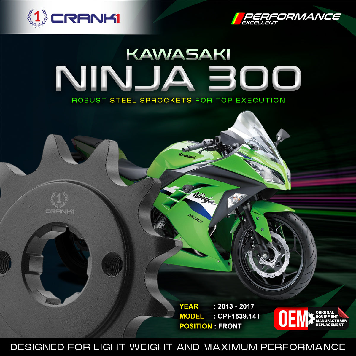 Crank1 SPROCKET FRONT KAWASAKI NINJA 300 (2014-2025)-CPF1539.14T- CRANK1
