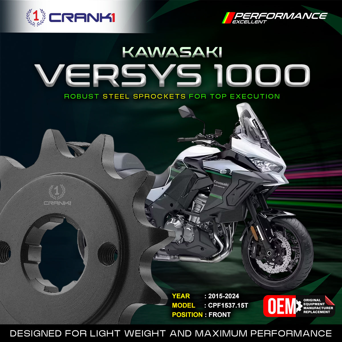 Crank1 SPROCKET FRONT KAWASAKI VERSYS 1000 ( (2015-2024)-CPF1537.15T