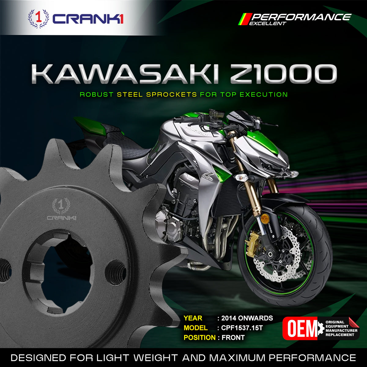 Crank1 SPROCKET FRONT KAWASAKI Z1000 (2014 ONWARD)-CPF1537.15T