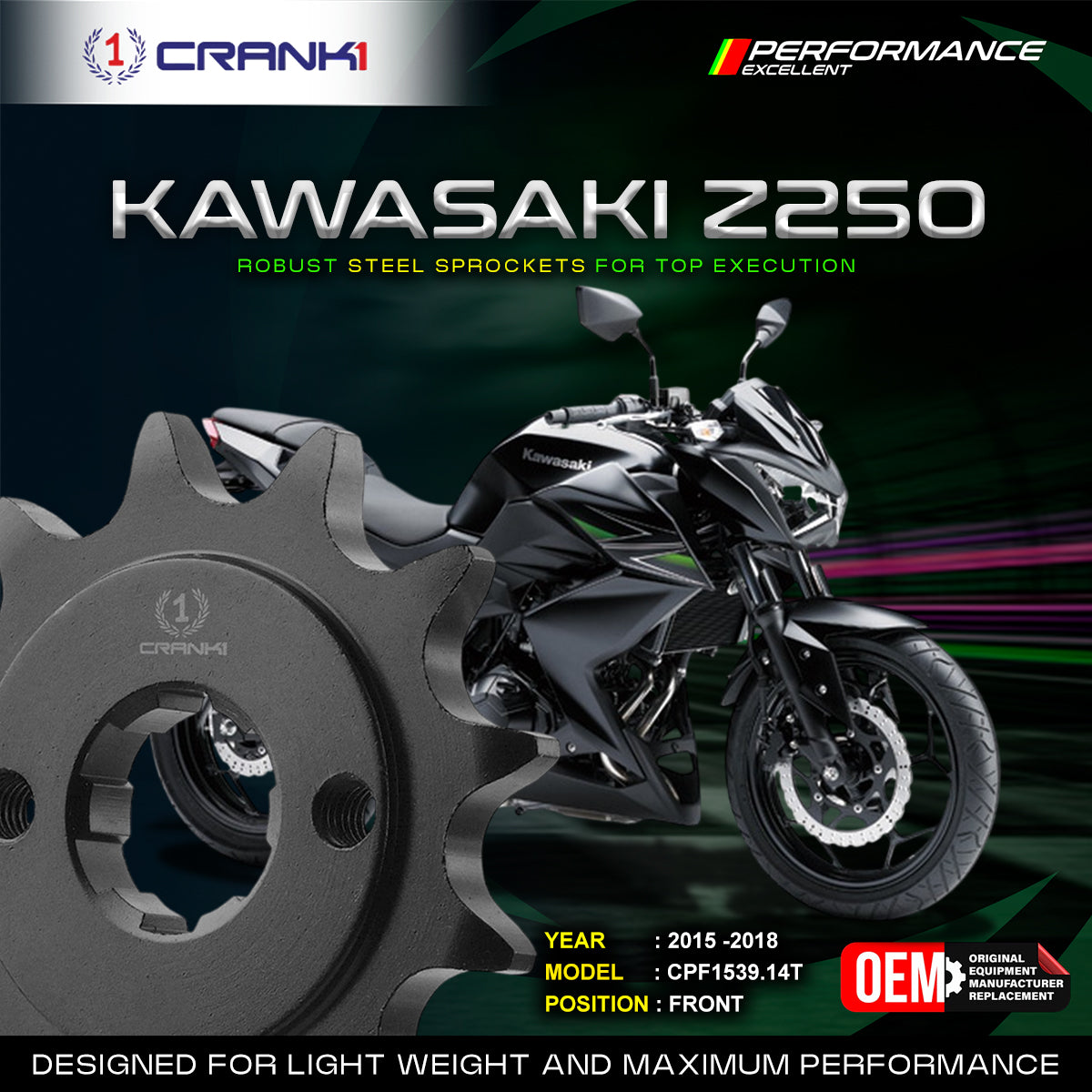 Crank1 SPROCKET FRONT KAWASAKI Z250 (2015 -2018)-CPF1539.14T- CRANK1