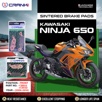 Crank1 Sintered Brake Pads For Kawasaki Ninja 650 (2006-2016) - Front - CB922 + CB132 - 2 Sets