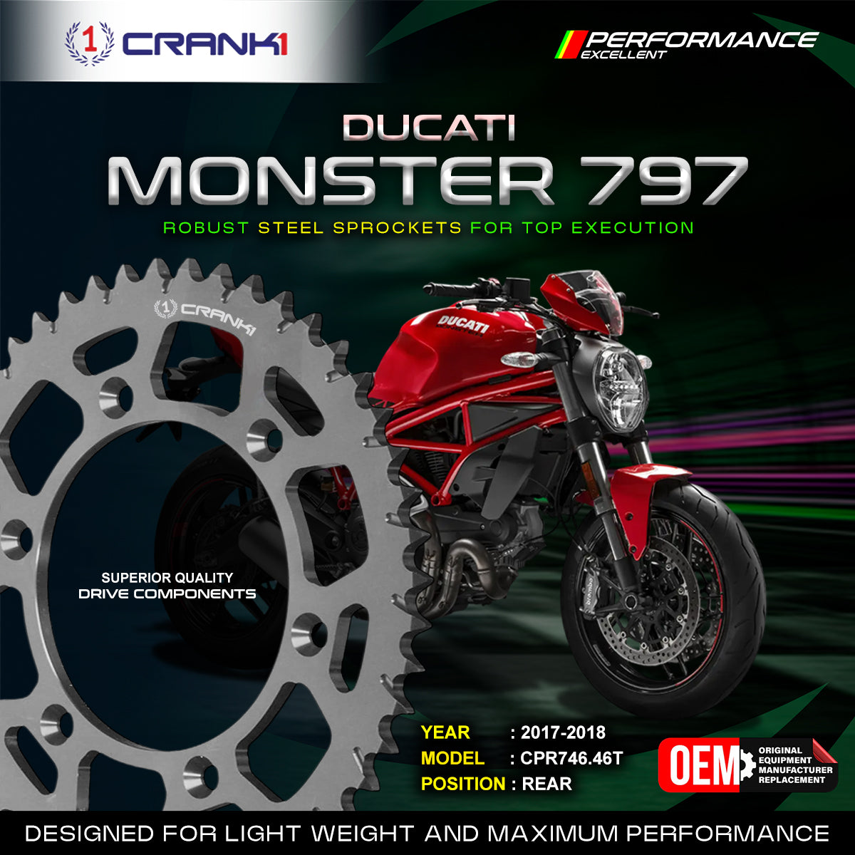 Crank1 Sprocket For Ducati Monster 797 (2017-2018) – Rear – CPR746.46T