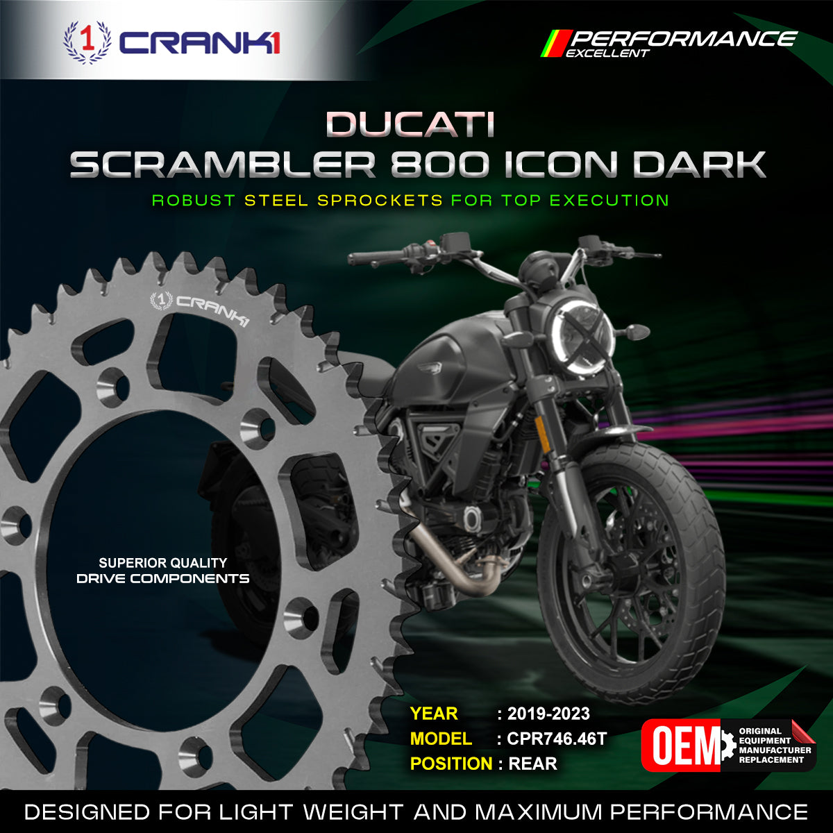 Crank1 Sprocket For Ducati Scrambler 800  Icon  Dark (2019–2023) – Rear – CPR746.46T