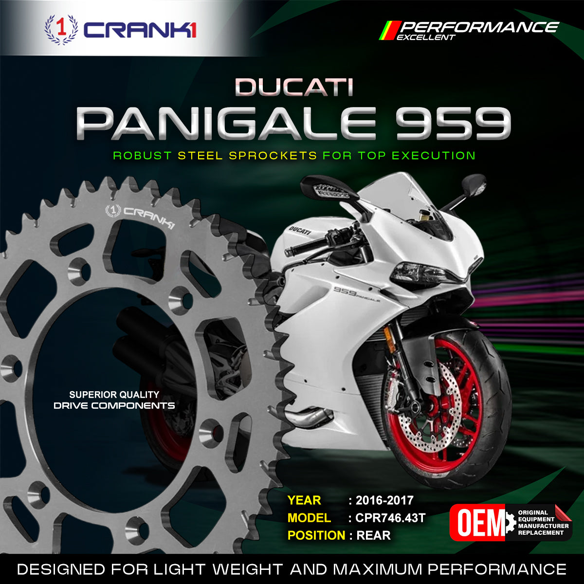 Crank1 Sprocket For Sprocket For Ducati Panigale 959 (2016-2017) – Rear – CPR746.43T