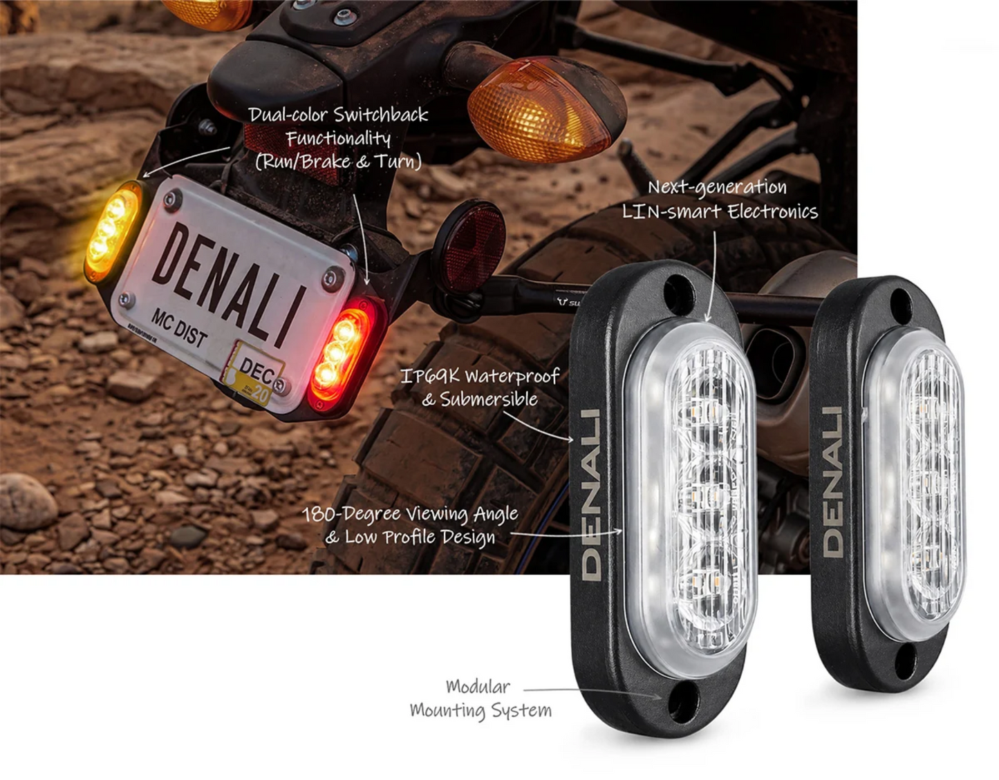 DENALI T3-S Switchback LED Pods - Rear - Indicator/Brake - DNL.T3S.10300