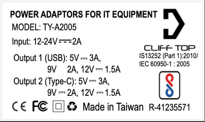 DIN (HELLA) to 36W PD USB-C+QC 3.0 (Straight) - Cliff Top