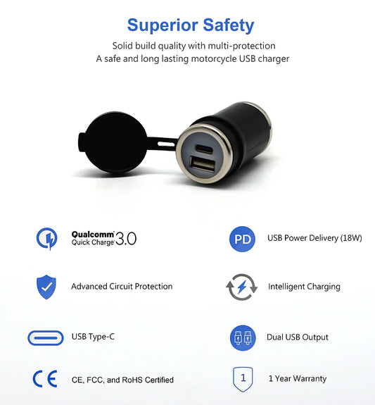 DIN (HELLA) to 36W PD USB-C+QC 3.0 (Straight) - Cliff Top