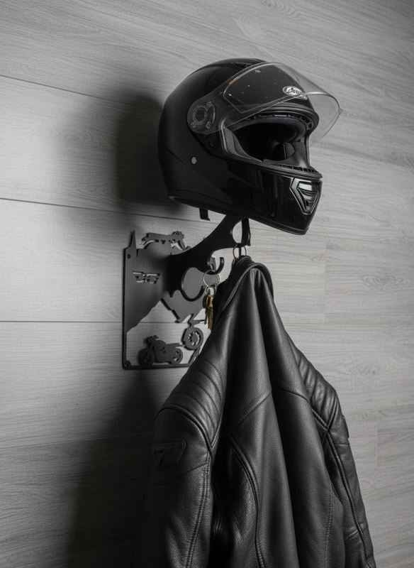 DMotoTech Premium Wall Mounted Helmet Hanger Metal Bike Gear Holder