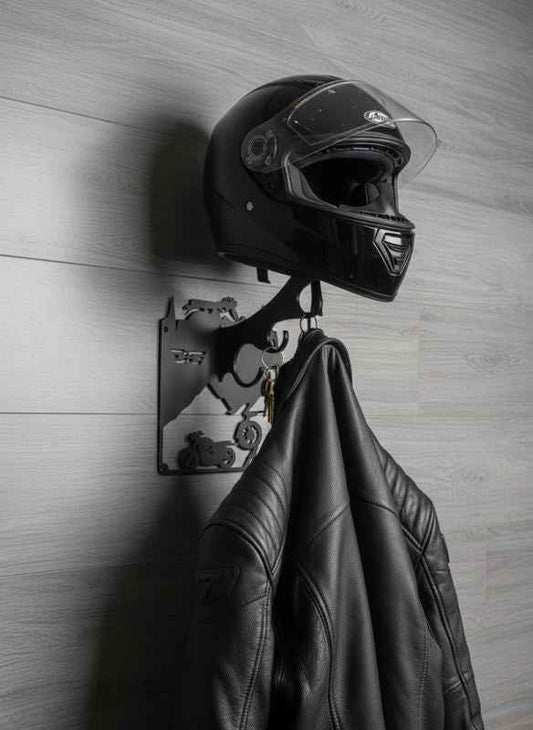 DMotoTech Premium Wall Mounted Helmet Hanger Metal Bike Gear Holder