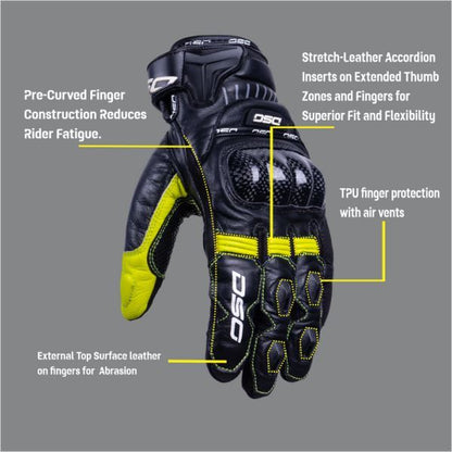 DSG Carbon X V1 Riding Glove-Black Yellow Fluo
