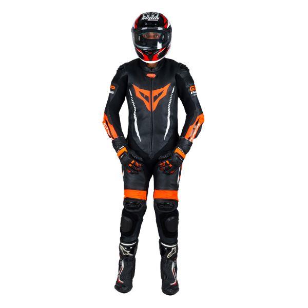 DSG GP Racing Leather Suit Black Red Fluo