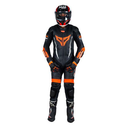 DSG GP Racing Leather Suit Black Red Fluo