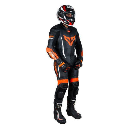 DSG GP Racing Leather Suit Black Red Fluo