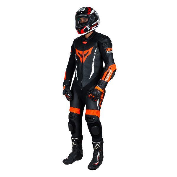DSG GP Racing Leather Suit Black Red Fluo