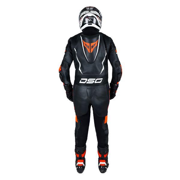 DSG GP Racing Leather Suit Black Red Fluo