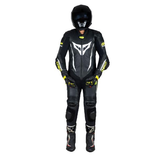 DSG GP Racing Leather Suit Black Yellow Fluo