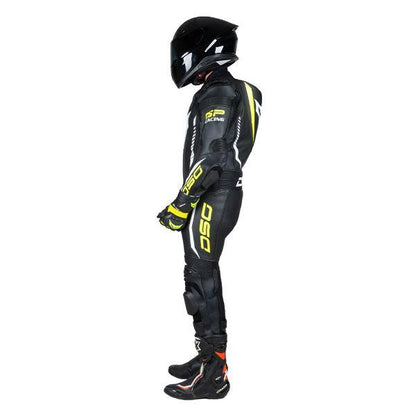 DSG GP Racing Leather Suit Black Yellow Fluo