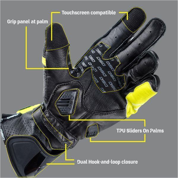 DSG Pro GP Riding Glove-Black Yellow Fluo