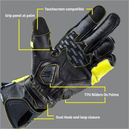 DSG Pro GP Riding Glove-Black Yellow Fluo