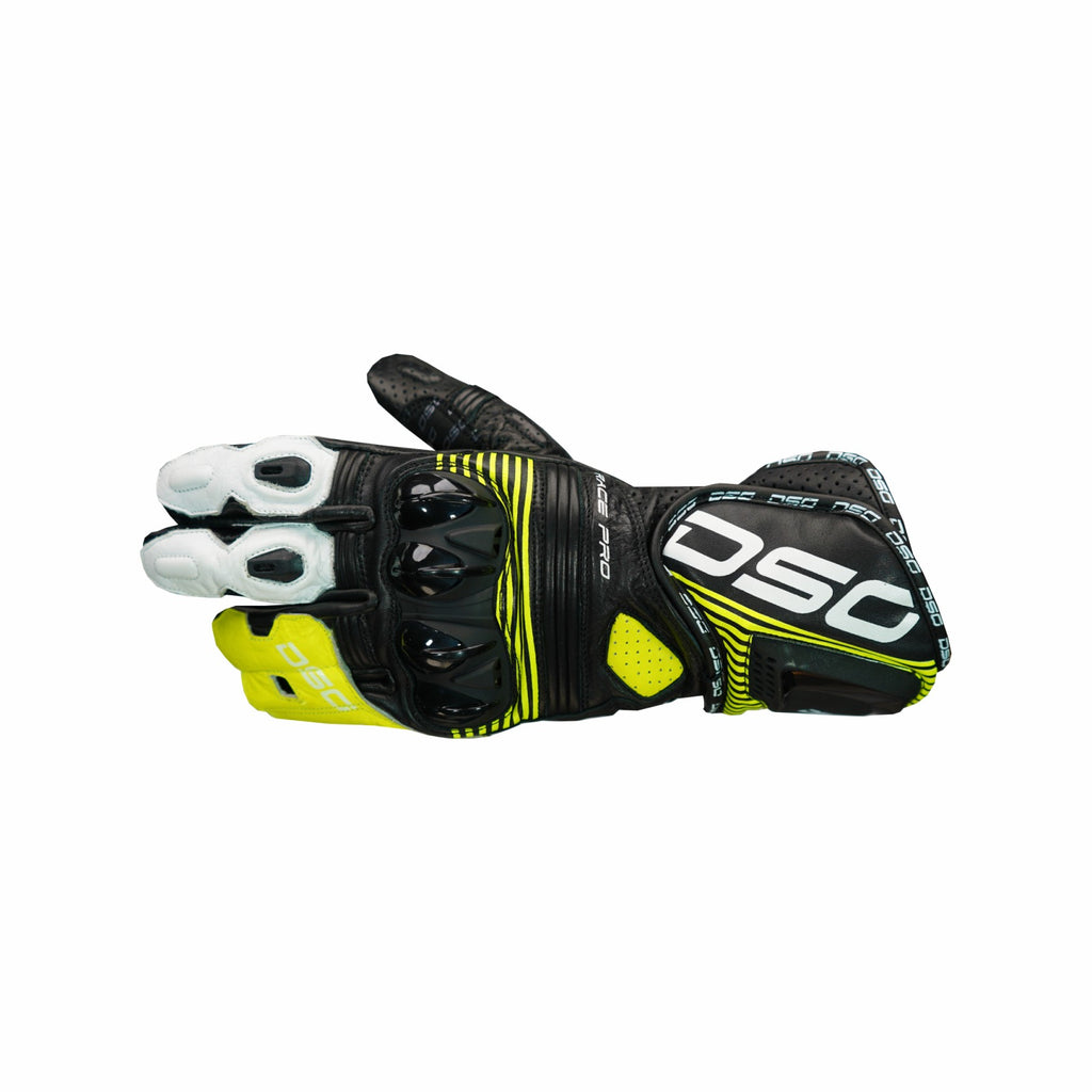 DSG Race Pro V1 Riding Glove-Black Yellow Fluo White - Riders Junction