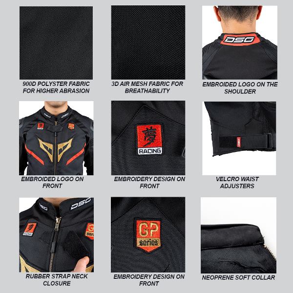 DSG Race Pro Sport Riding Jacket-(Black Red Gold)