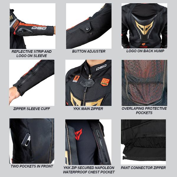 DSG Race Pro Sport Riding Jacket-(Black Red Gold)