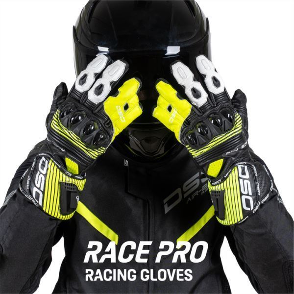 DSG Race Pro V1 Riding Glove-Black Yellow Fluo White - Riders Junction