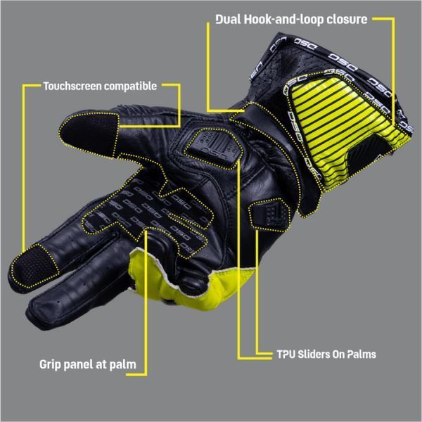 DSG Race Pro V1 Riding Glove-Black Yellow Fluo White