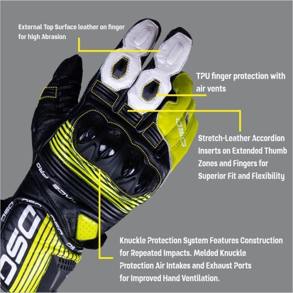 DSG Race Pro V1 Riding Glove-Black Yellow Fluo White - Riders Junction